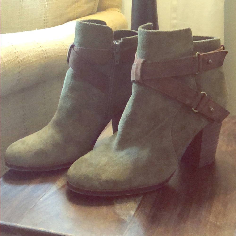Olive green suede ankle boots